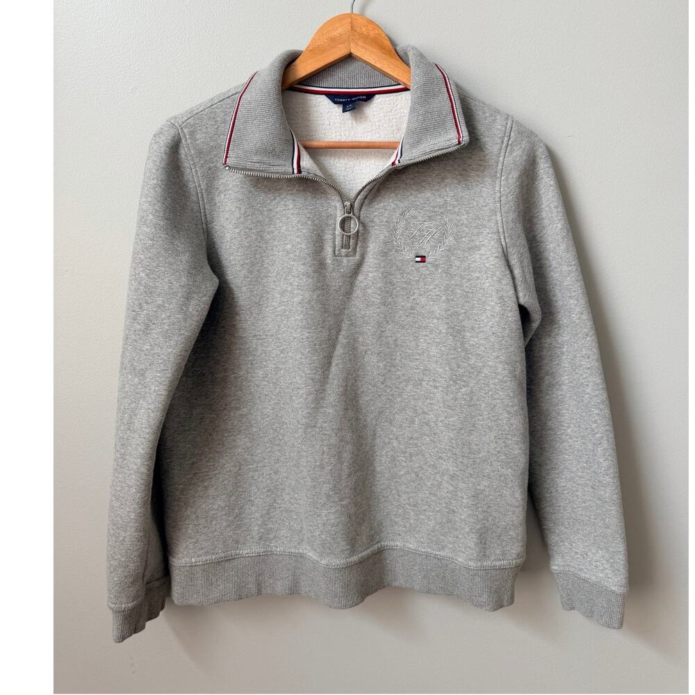 Tommy Hilfiger Quarter Zip Sweatshirt Pullover Crest Logo Fleece Women’s Small